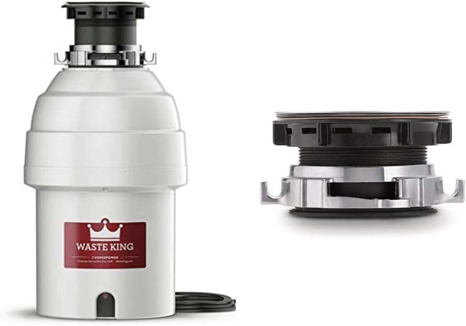 Waste King 1 HP Garbage Disposal with Power Cord, Food Waste Disposer for Kitchen Sink, L-8000 & EZ Mount Garbage Disposal Sink Flange Kit