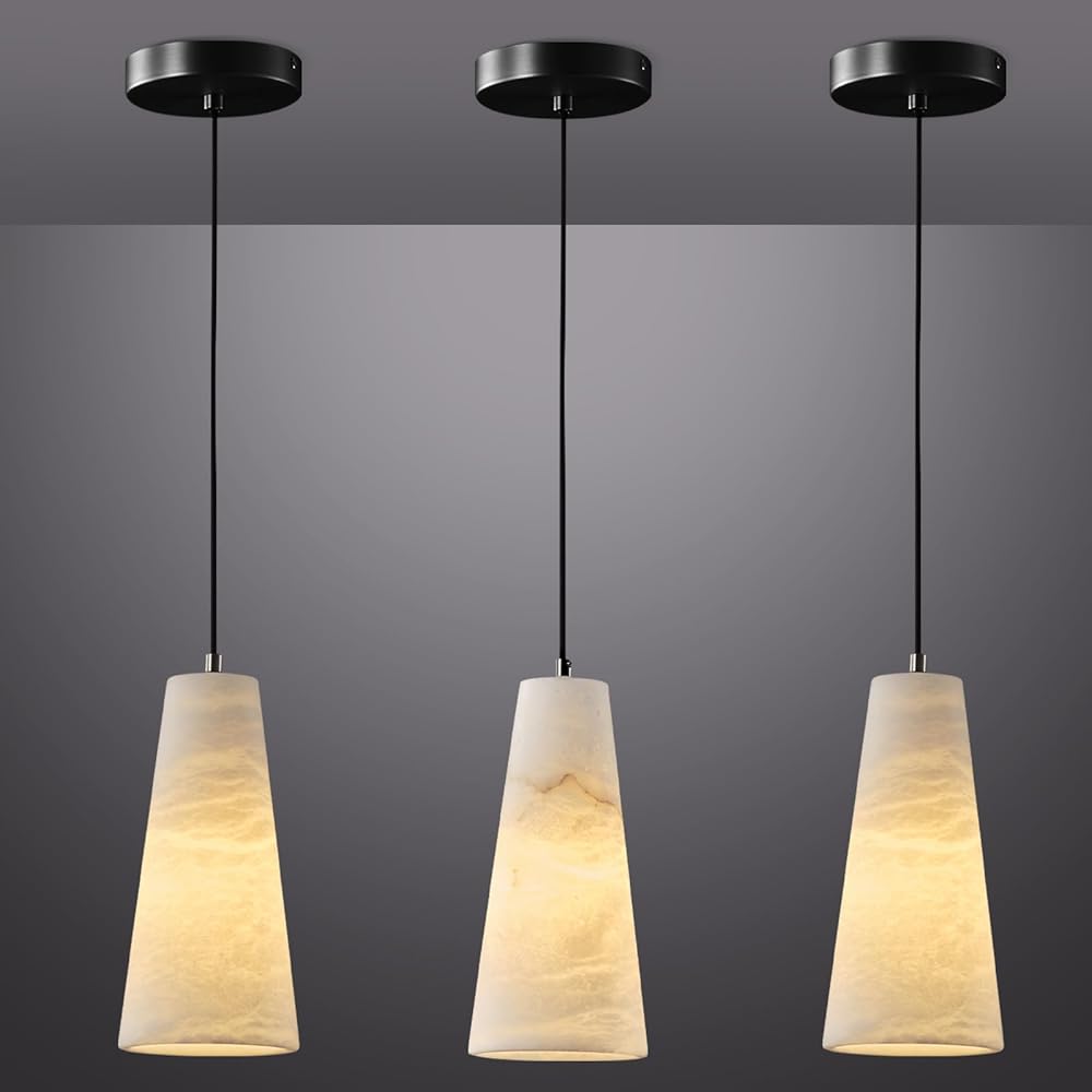 Alabaster Pendant Lights Kitchen Island, 3Pack Black Pendant Light, H-10in Conical Shade, Island Lights for Kitchen Dining Room Bedroom Bathroom (Dimmable Bulbs Included)