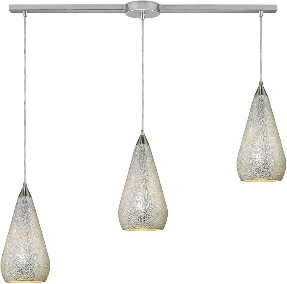 Elk 546-3L-SLV-CRC 3-Light Linear Pendant in Satin Nickel with Silver Crackle