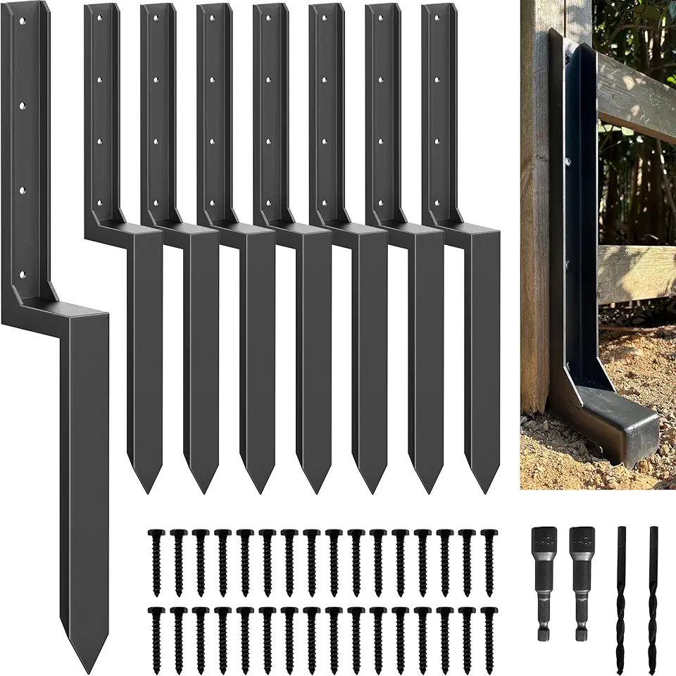 Thickened Fence Post Repair Stakes, Fence Post Repair Kits, Brackets Mender for Repair Broken 4x4/6x6 Wood Fence Post Support (Thicker 11-Gauge, 8 Pack/Black)