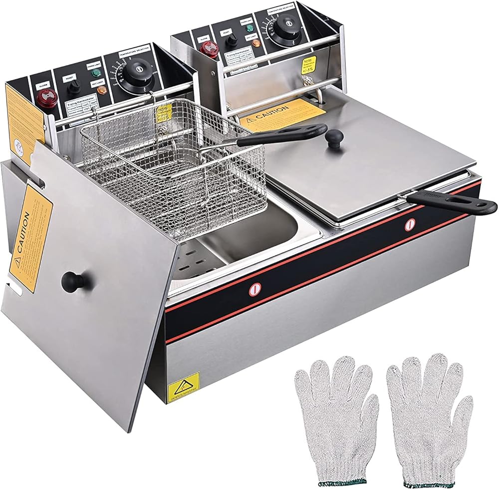 Commercial Deep Fryer 24L 5000W with Dual Tank Baskets Stainless Steel Electric Countertop Fryer for Restaurant Bar