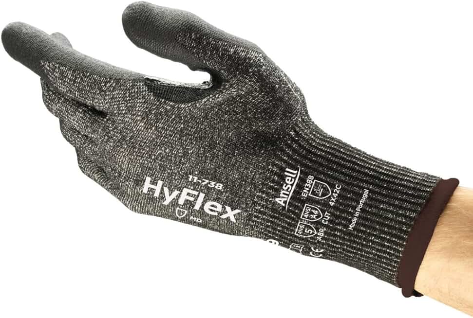 HyFlex 11-738 Cut Resistant Durable Safety Gloves for Auto, Utilities, Warehousing, Machinery - Size 8, Black (Case of 288)