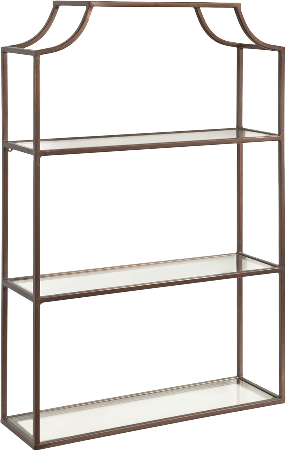 Kate and Laurel Ciel Three-Tiered Wall Shelf, 21 x 30, Bronze, Decorative Floating Shelf Storage and Wall Organizer for Over Toilet Storage Bathroom Display