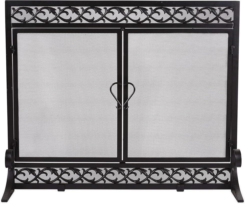 Plow & Hearth Metal Fireplace Screen Scrollwork Black | 38