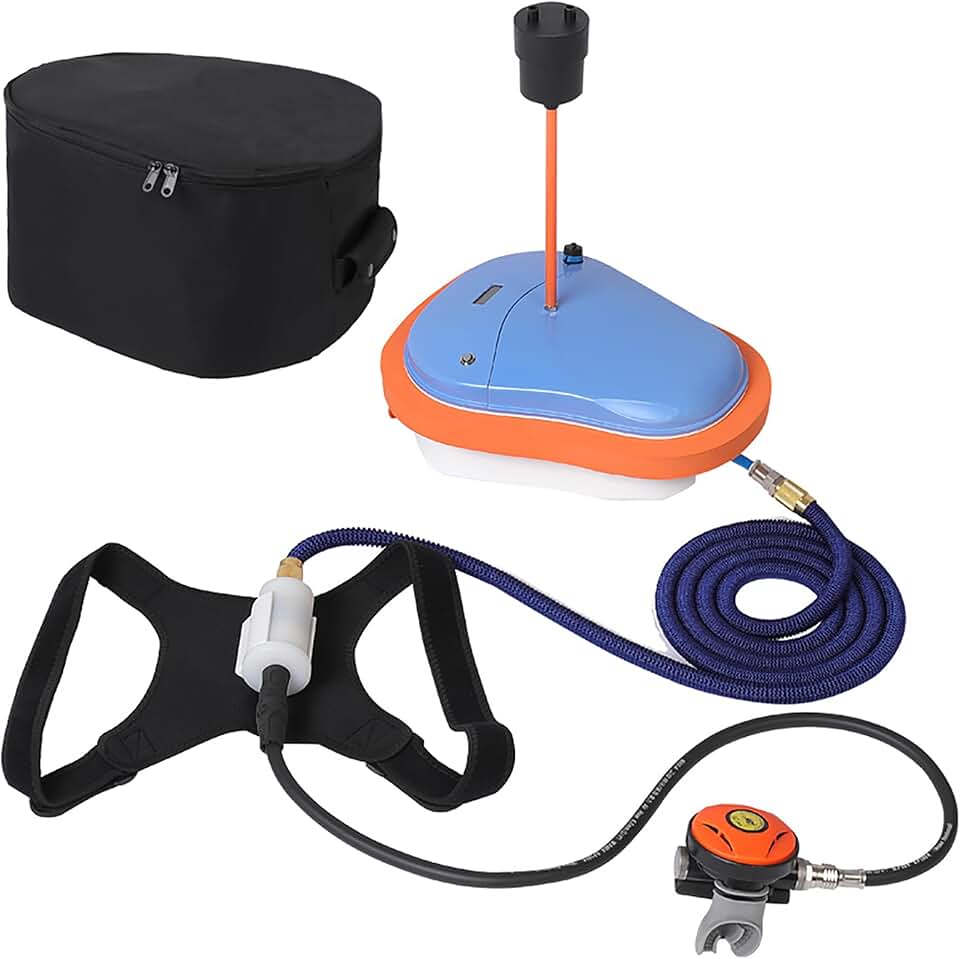 TUXING Scuba Diving Ventilator System, Tankless Portable Rechargeable Scuba Underwater Diving Tank with 7M Telescopic Pipe, for Recreational Diving Fishing Snorkeling