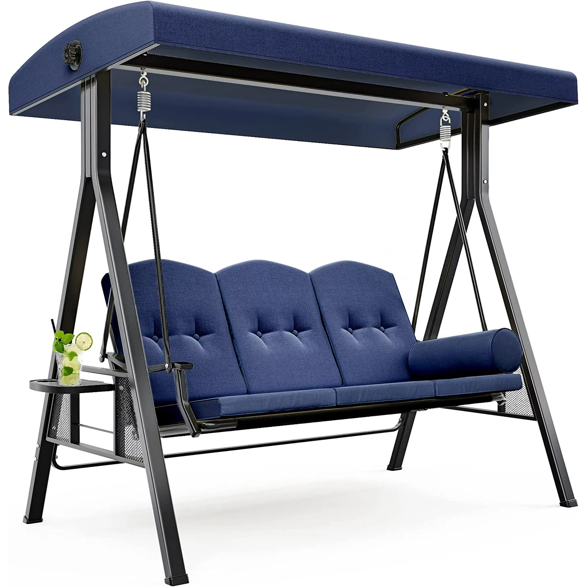 Dextrus Outdoor Patio Swing Chair, 3 Person Porch Swing with Adjustable Canopy, Removable Cushion,Suitable for Garden, Poolside, Balcony,(Navy)