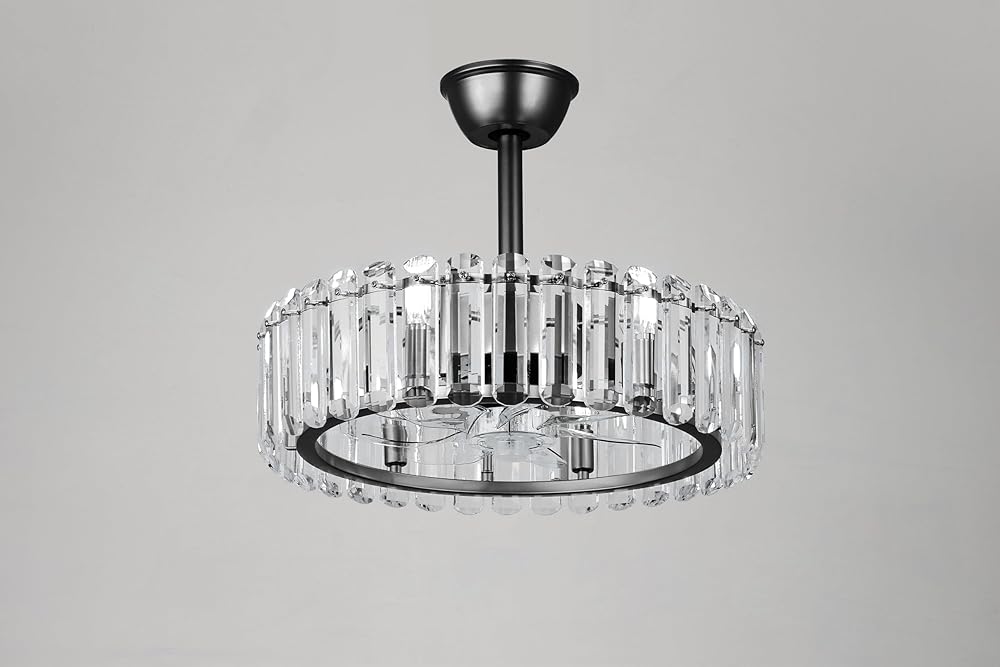 FRIXCHUR Dimmable Crystal Chandelier Ceiling Fan, 20.7 Inch, Black, E12 x 6 Bulb Sockets (Bulbs Not Included), with Remote Control