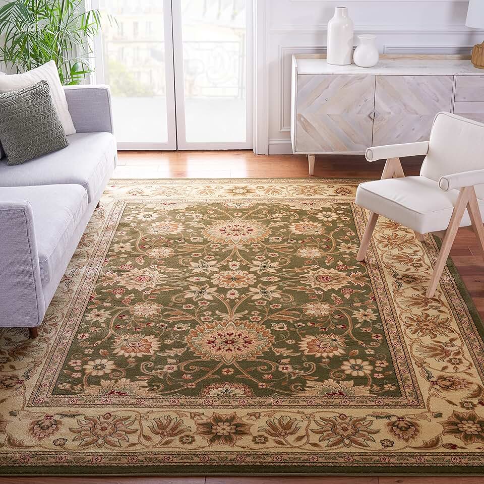 SAFAVIEH Lyndhurst Collection Area Rug - 9' x 12', Sage & Ivory, Traditional Oriental Design, Non-Shedding & Easy Care, Ideal for High Traffic Areas in Living Room, Bedroom (LNH212C)