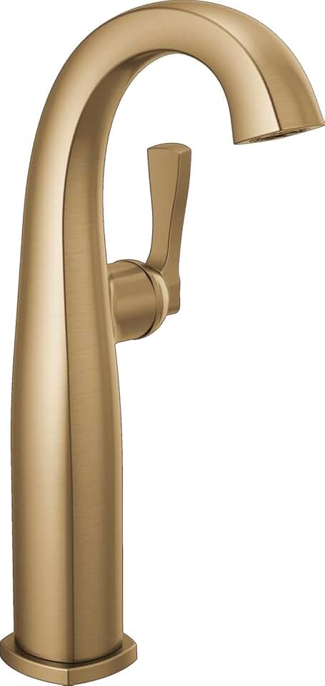 Delta Faucet Stryke Vessel Bathroom Faucet, Gold Single Handle Bathroom Faucet, Tall Bathroom Faucet, Gold Vessel Sink Bathroom Faucet, Lumicoat Champagne Bronze 777-CZ-PR-DST