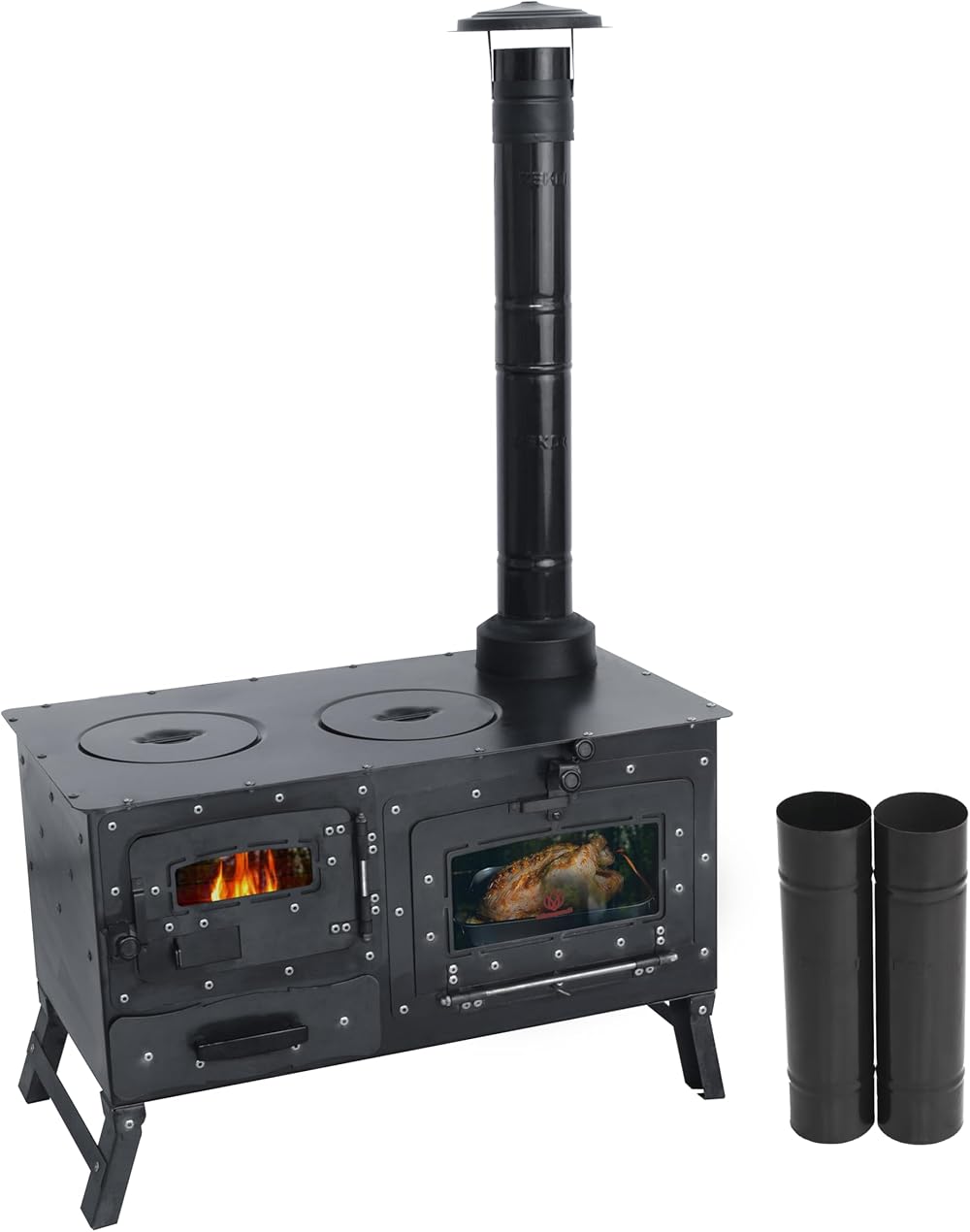 Camping Stove, Tent Wood Stove,hunting lodge Burning stove, cooking plow with Oven cooking partition (Stove with 2 pipe)