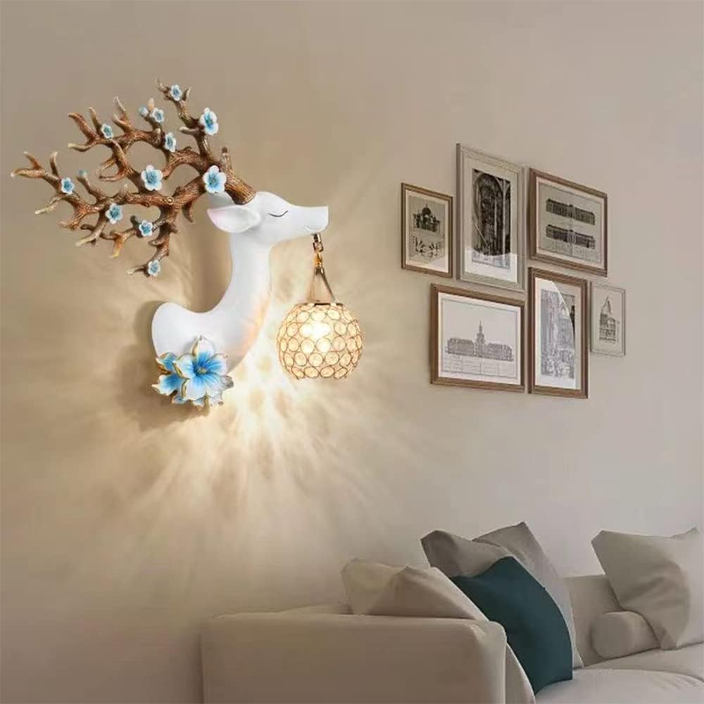 Contemporary Deer Wall Lamp LED - Plum Blossom Decor Resin Sconce Light Compatible with Home Living Room Bedroom,Chandelier