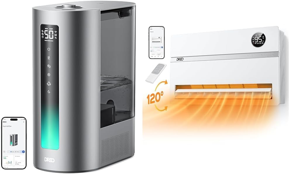Bundle of Dreo 6L Smart Humidifier, Warm & Cool Mist Humidifier for Bedroom, Top Fill, Run Time 60 Hours, Wall Heater, Smart Space Heater for Bedroom 1500W, 120° Vertical Oscillation, Thermostat