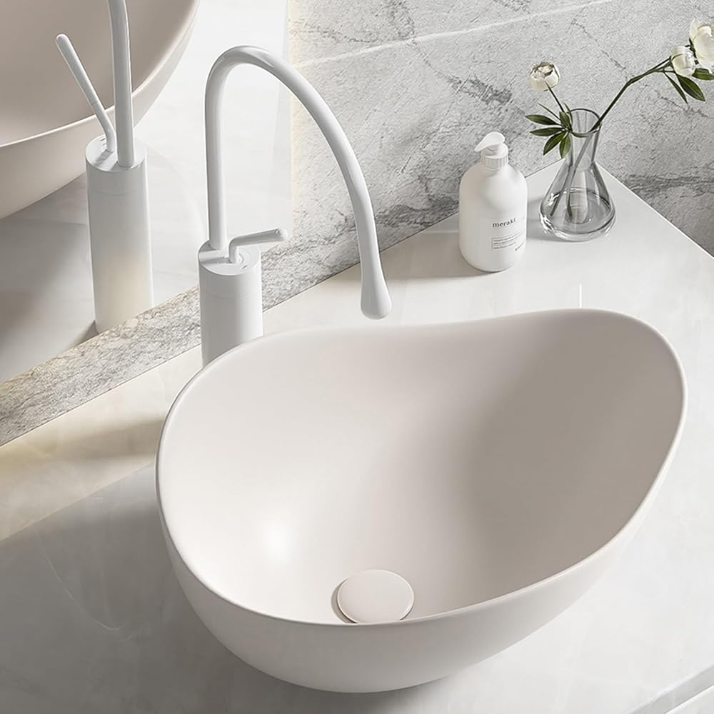 Ceramic sink，bathroom sinks above counter，white kitchen sink，vessel sinks for bathrooms，Comes with a multifunctional faucet, suitable for countertops, perfect for kitchen, workstation, outdoor, restau