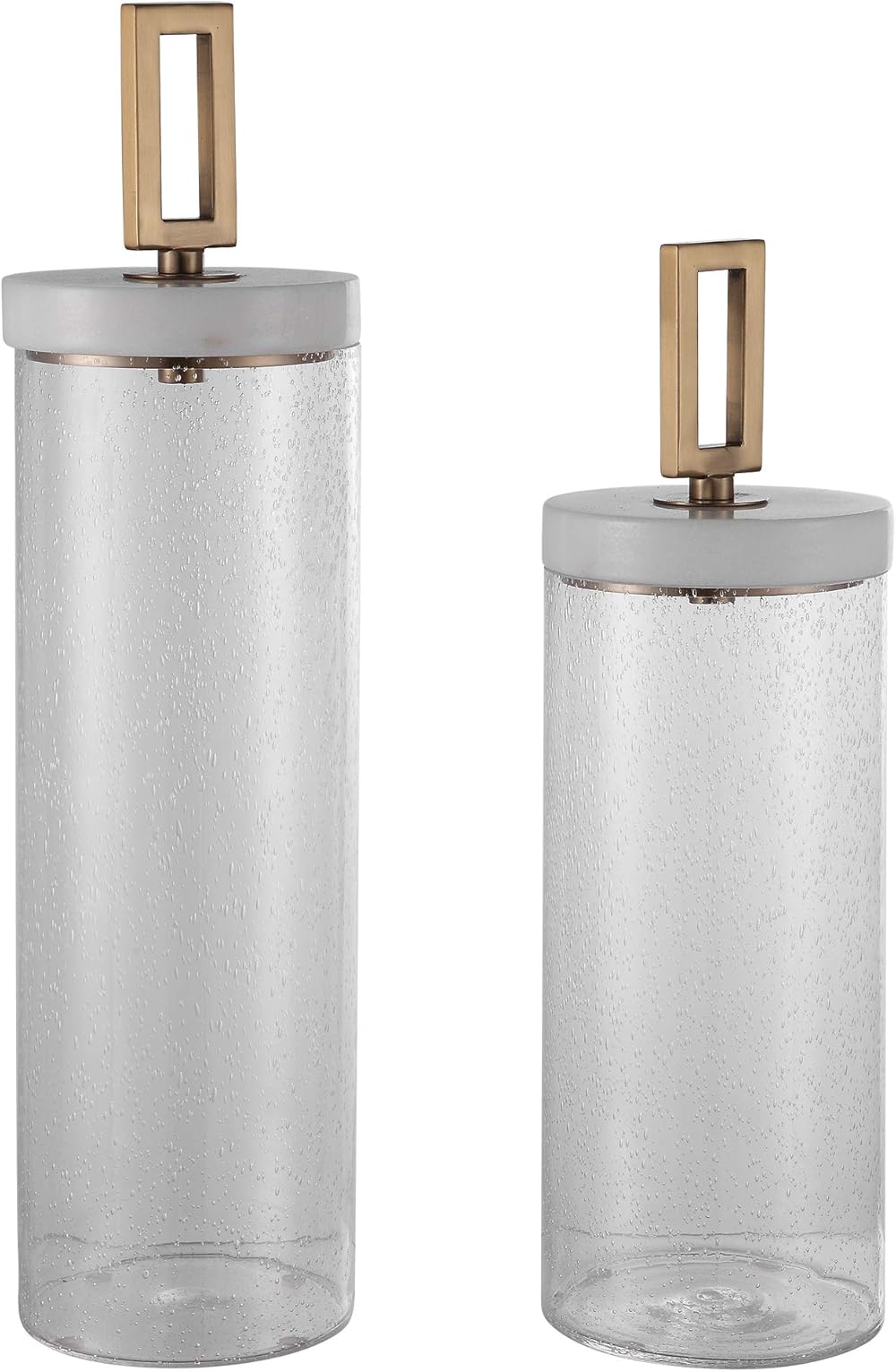 MY SWANKY HOME Luxe Tall Seeded Glass Clear Jar Set 2 Canister Container Lids Oval Decorative