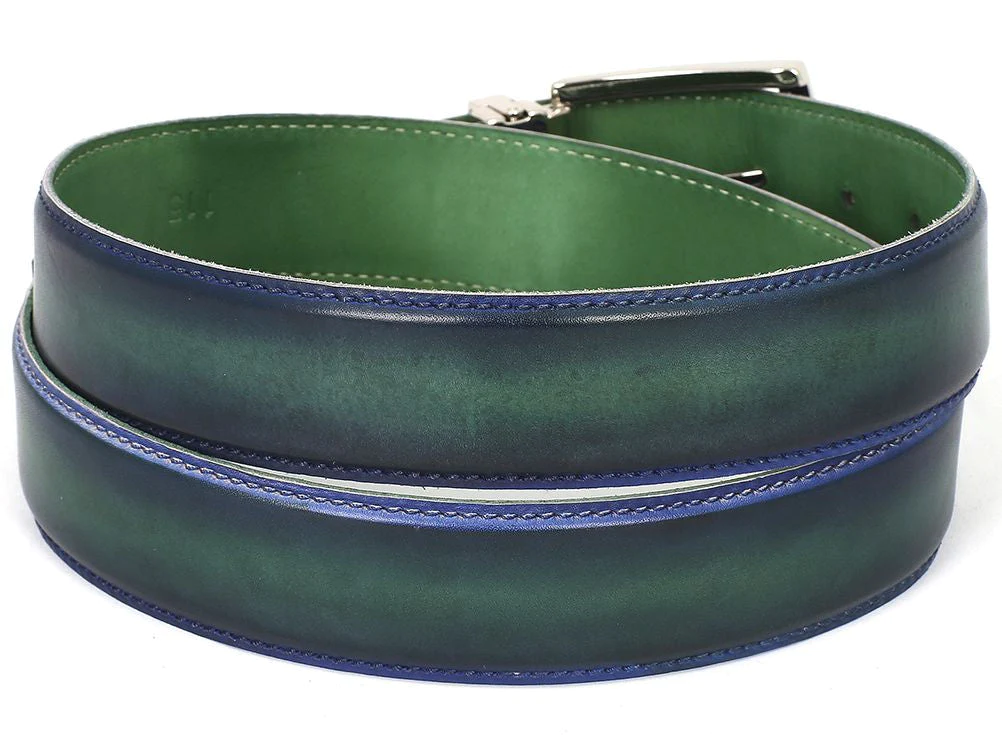 PAUL PARKMAN Men's Leather Belt Dual Tone Blue & Green
