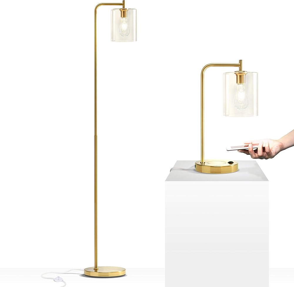 Brightech BUNDLE Elizabeth Lamps for Bedrooms Set of 2 - Floor Lamp and Table Lamp Bundle - Nightstand Lamp Matches Mid-Century Modern, Rustic, and Industrial Décor - BRASS