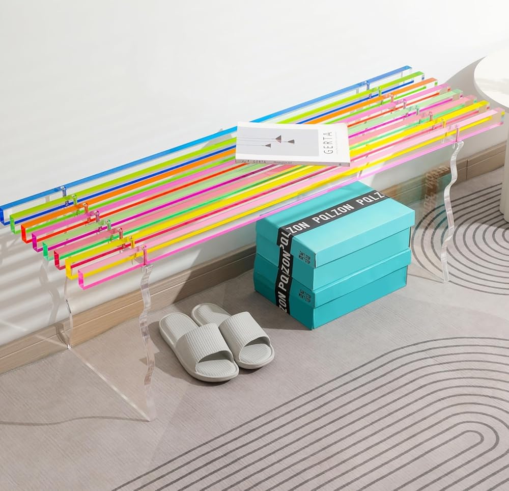 Entryway Bench, Acrylic Storage Bench for Living Room, Indoor Entryway Shoe Bench Seat in Rainbow Color - Medium