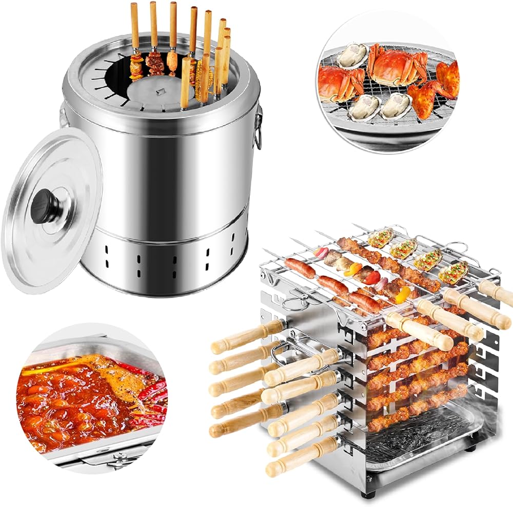 Smokeless Stainless Barbecue Hanging Grill, Hanging Grill and Side Grill, Health and Delicious