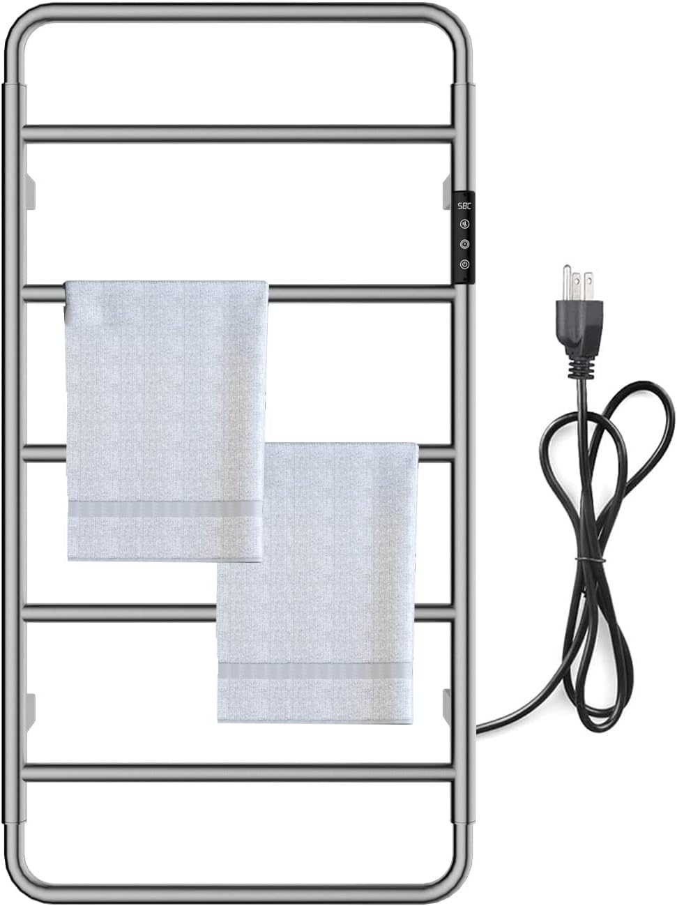 Heated Towel Warmer Bathroom Towel Rack Towel Warmer 5 Bars Towel Racks for Bathroom Plug-in/Hardwired, 304 Stainless Steel Hot Towel Rack with Timer AL202 Set(Brushed Nickel)