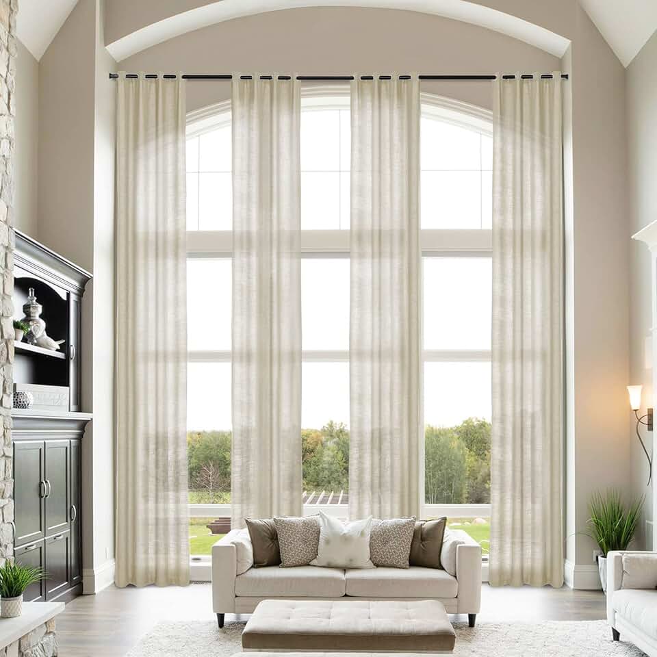 Macochico 20ft High Ceiling Curtains with Grommet,Light Filtering Linen Blend Panels Extra Long Curtains for Living Room,Sand Beige,50W x 240L,1 Panel