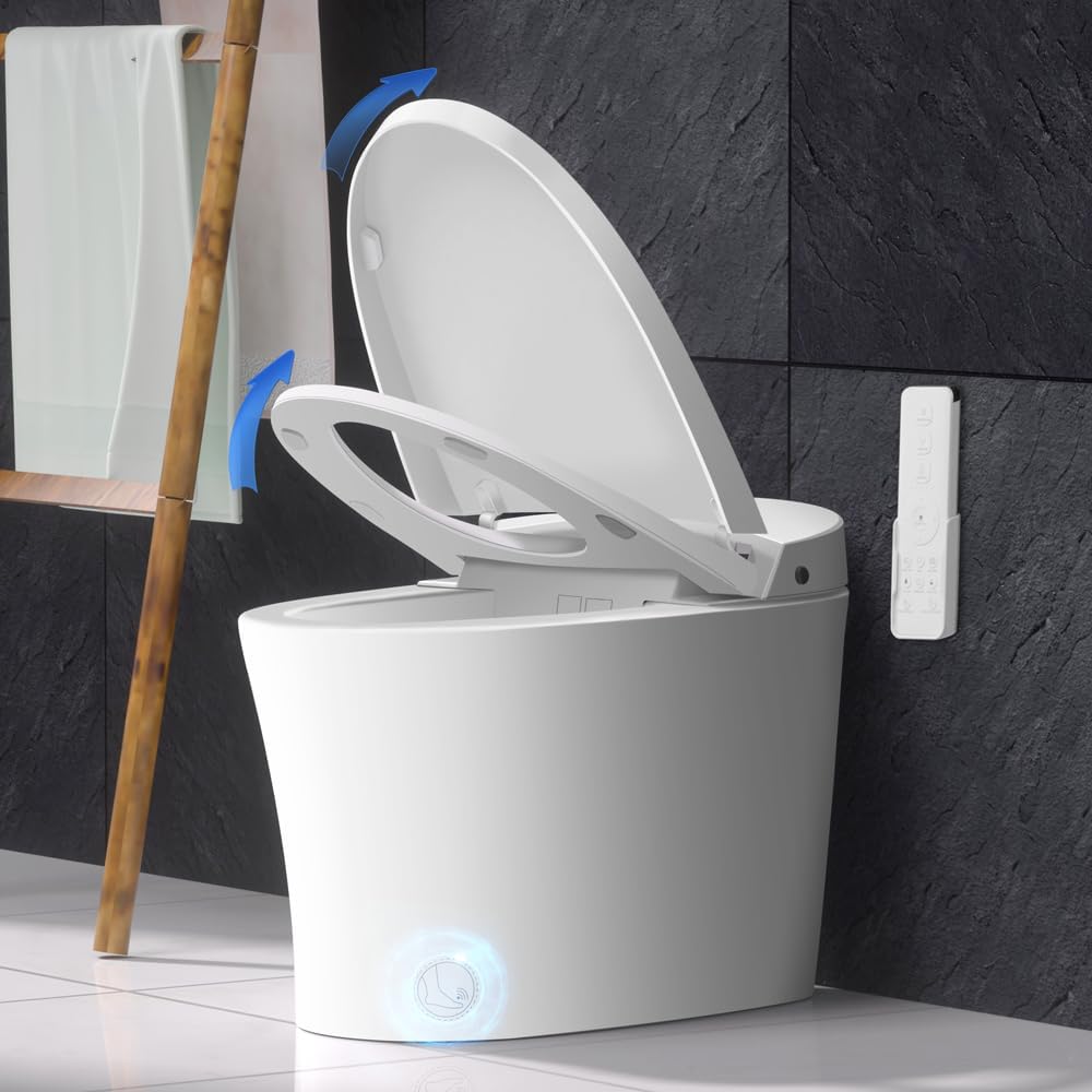 Smart Toilet Bidet with Tank Built in,Auto open/close,Heated seat,Dual Auto Flush, Foot Sensor Flush,Modern Elongated Toilets with LED Display for Bathrooms E18PRO