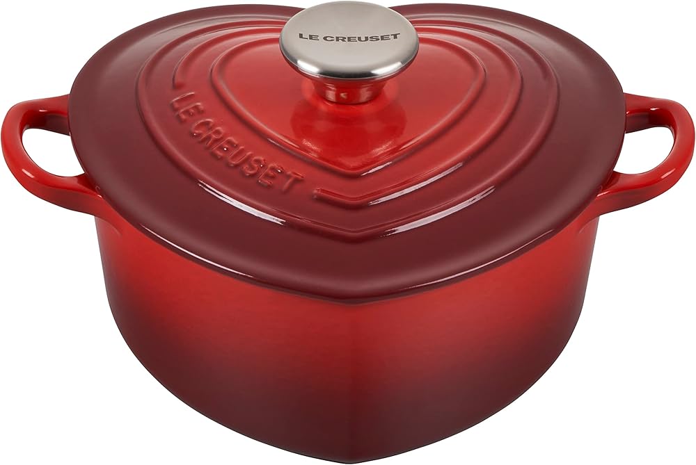 Le Creuset Signature Enameled Cast Iron Figural Heart Cocotte, 2 Quart, Cerise with Stainless Steel Knob