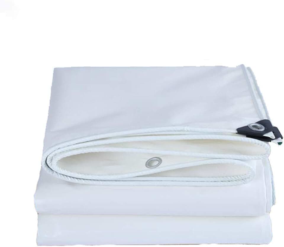 350g/m² Premium PVC Tarpaulins Heavy Duty White Color Tarp Cover - 100% Waterproof,UV Resistant and Rot Proof Tarp with Grommets and Reinforced Edges (Size: 5mx10m)
