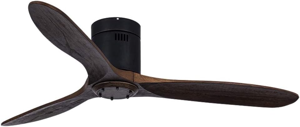 Neatfi (New Model) Nordic Simple Flush Mount Ceiling Fan with 3 Solid Wood Blades, 6-Speed Remote, Quiet DC Motor (Brown, 52 Inches)