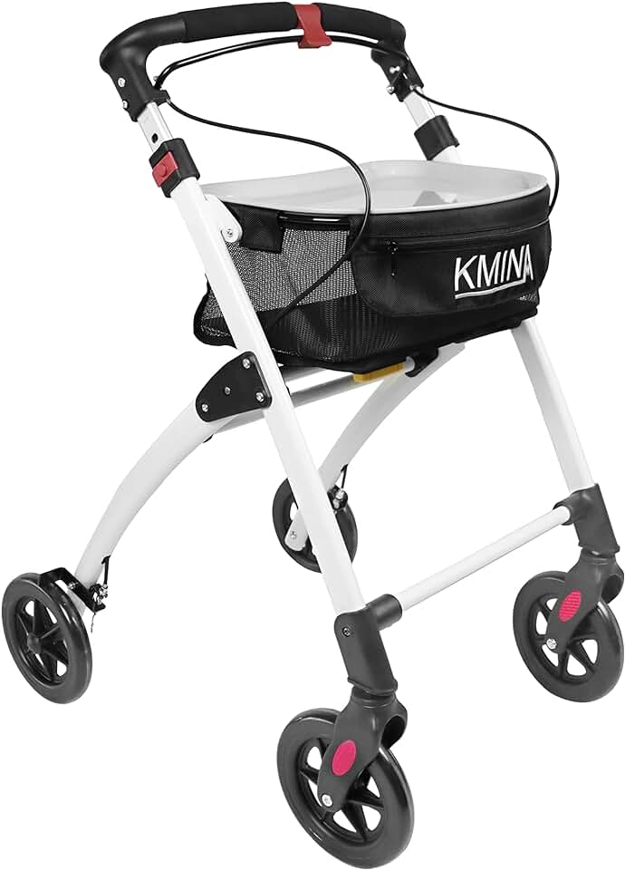 KMINA PRO - Narrow Walkers for Small Spaces, Narrow Rollator, Rollator Walkers for Seniors, Rollators for Adult Walking, Folding Walker with Wheels and Brakes, Rolling Walkers Black