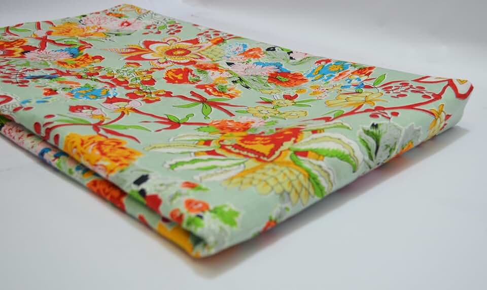 Scrren Print Dressmaking by The Yard Fabric 100% Cotton Floral Print Fabric for Sewing Crafting Ethnic Running Natural Dye Sanganeri Indian Fabric by The Yard 497 (50 Yard pre Cut)