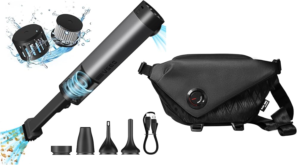 VSGO Cordless Car Vacuum, Compressed Electric Air Duster 17000Pa Suction Handheld Vacuum and 3L Photography Bag Sling Bag Chest Crossbody Bags