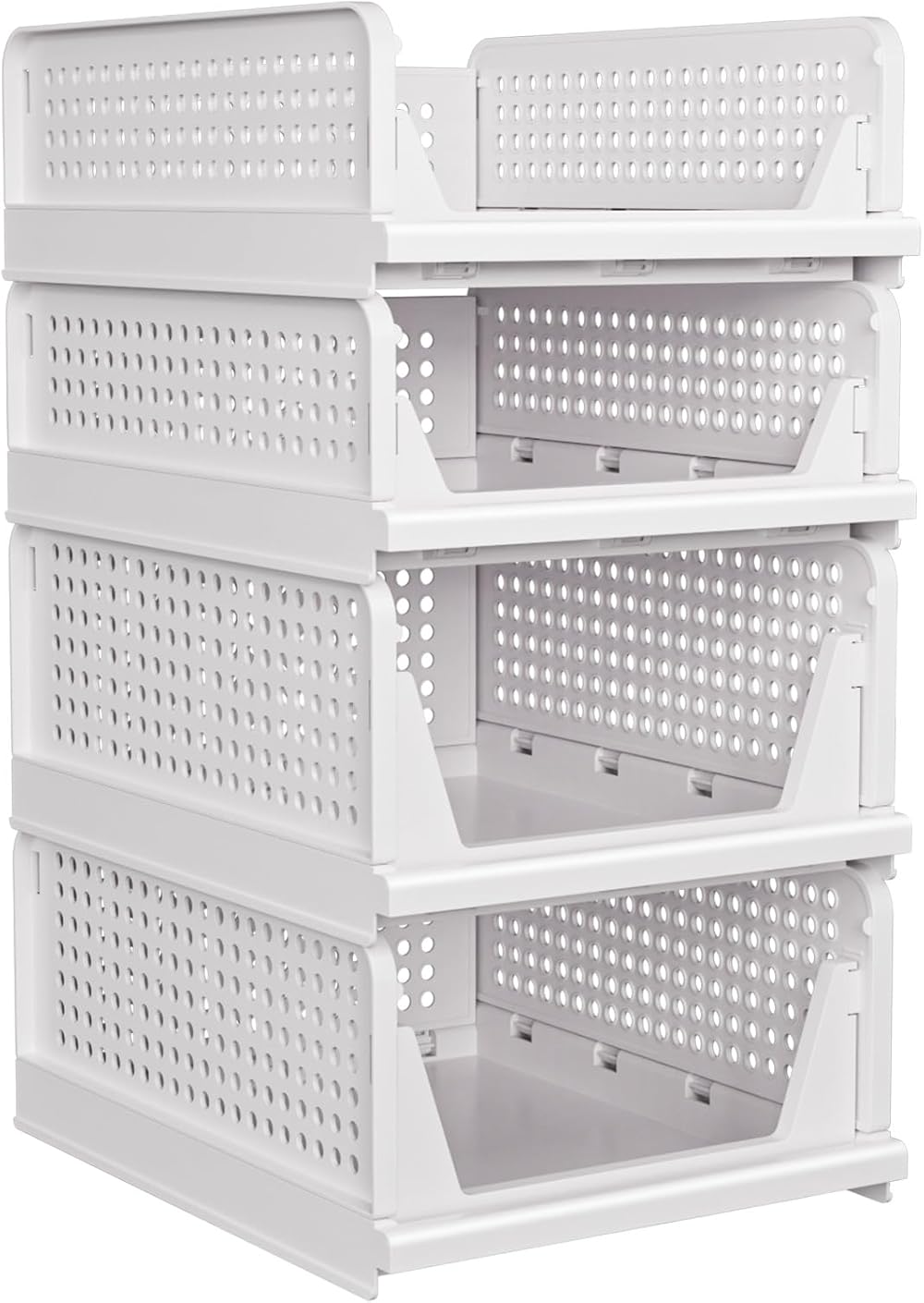 4 Pack Folding Closet Organizers Storage Box, Stackable Storage Bins, Plastic Drawer Basket Closet Storage for Wardrobe Cupboard Kitchen Bathroom Office White-2S2L