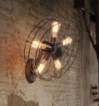Industrial Vintage Wall Sconces Loft Light Rustic Iron Wall Lamps Antique Bedside lamp Bedroom Wall lamp,45 * 50cm Electric Fans
