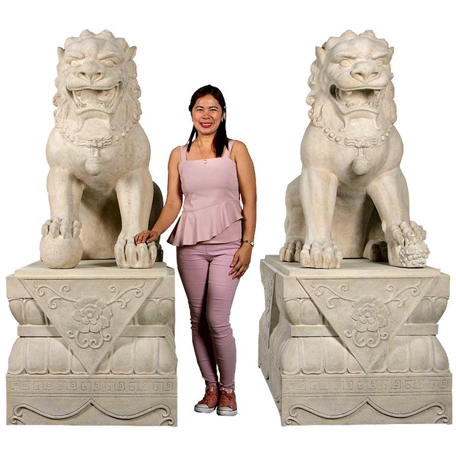 Design Toscano Grand Palace Chinese Lion Foo Dog Statues: Set of Male & Female with Bases