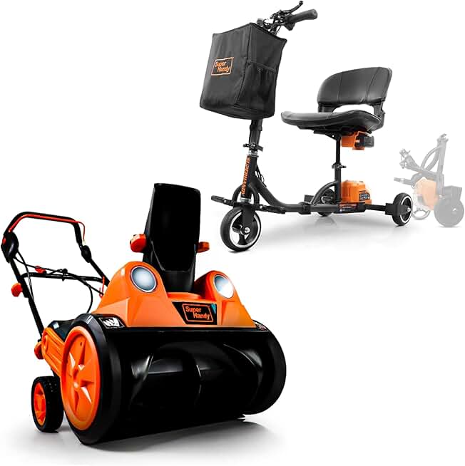 SuperHandy Electric Snow Thrower Walk-Behind Blower Corded & 3 Wheel Folding Mobility Scooter [Bundle Deal]