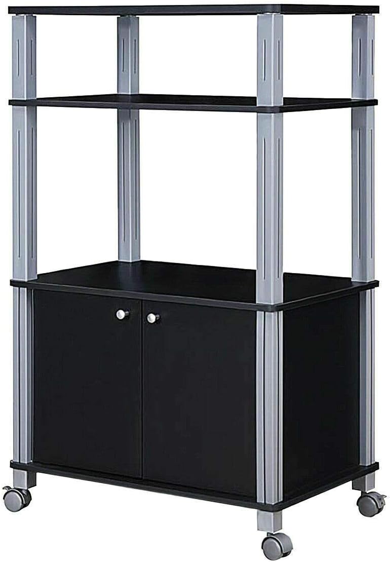 Microwave Bakers Rack Stand Rolling Storage Cart Multi-Functional Display Black