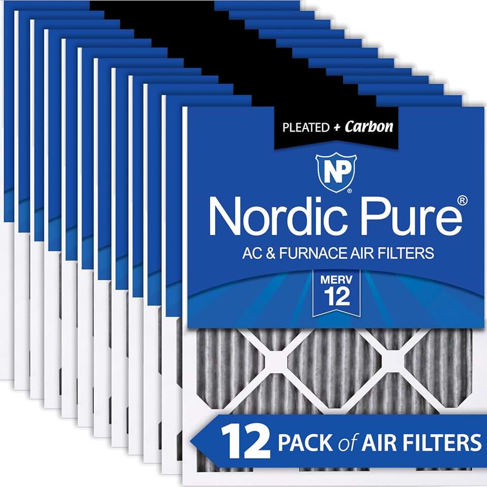 Nordic Pure 20x22x1 (19 1/2 x 21 7/16 x 3/4) Pleated Air Filters MERV 12 Plus Carbon 12 Pack