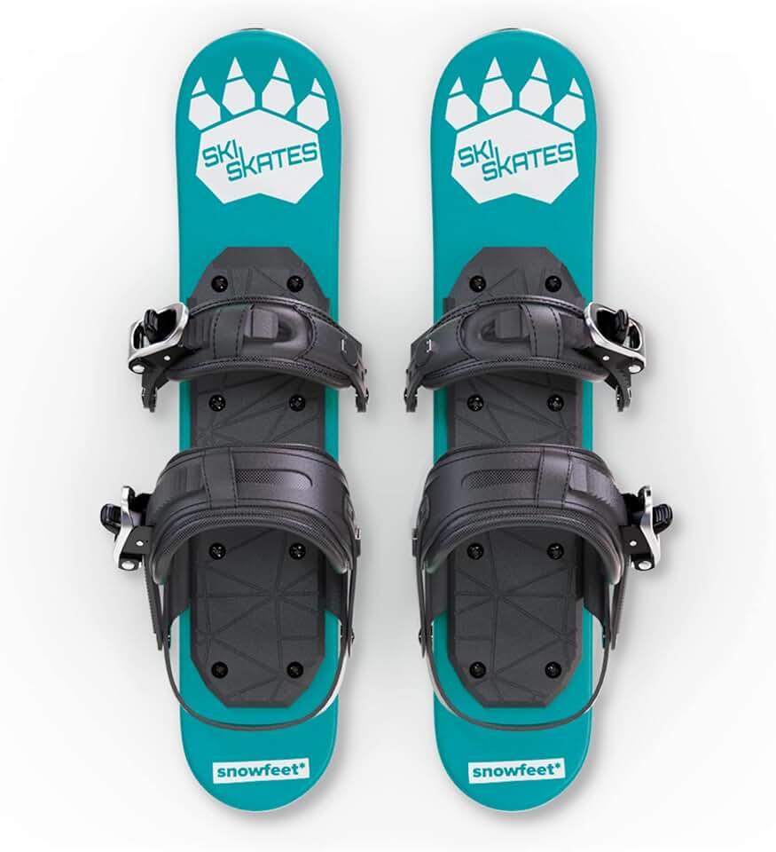 Skiskates - Short Mini Ski Skates for Snow | Skating Skis Snowblades Skiboards | Ice Skates for Snow | Shortest Skis Ever (Turquoise | Snowboard Bindings)