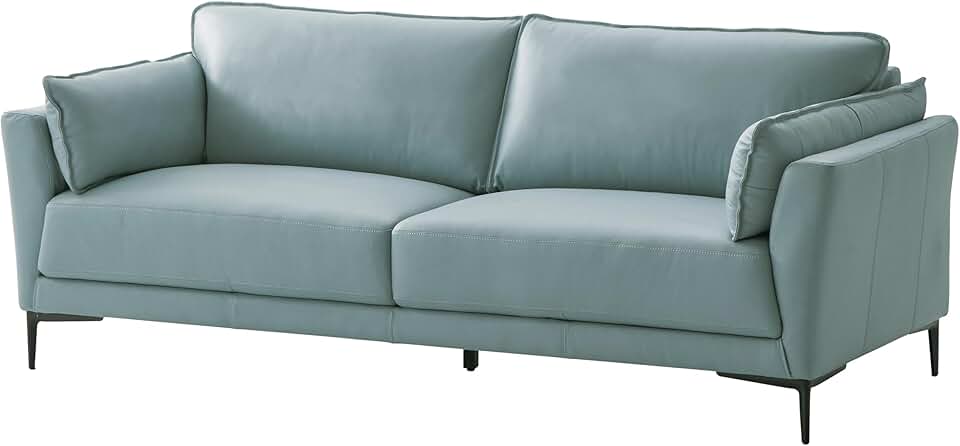 Acme Mesut Leather Upholstered Sofa in Light Blue and Black