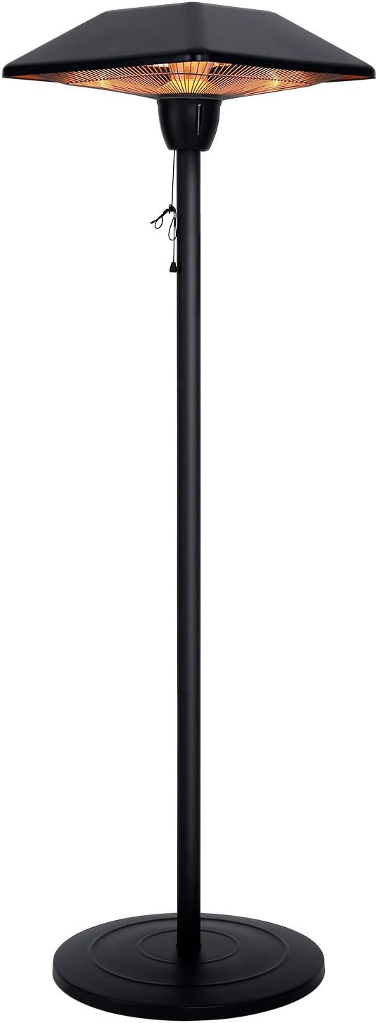 Star Patio Electric Patio Heater, Outdoor Heater, 1500W Infrared Heater with SQUARE SHAPE Matte Black Finished, Tip-Over Protection, Adjustable Height and Silent Heating Heater, 1566-D-S