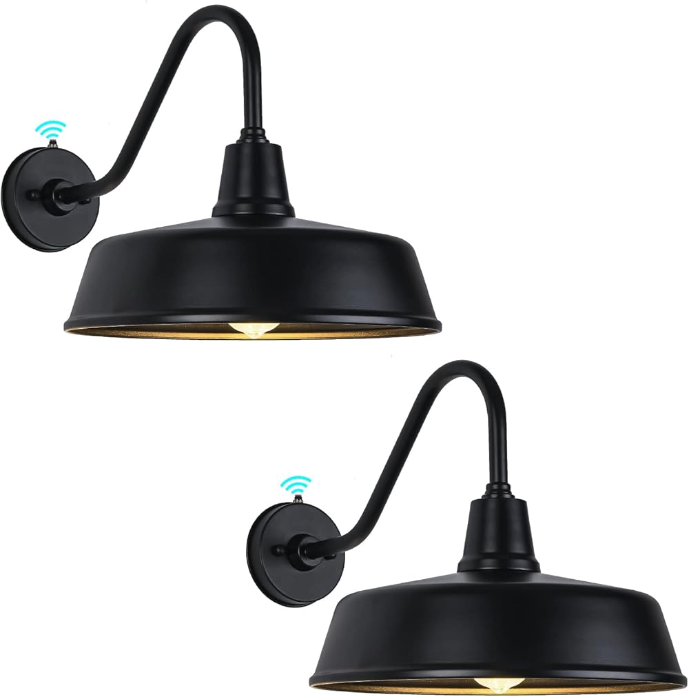 Outdoor Gooseneck Barn Light - Exterior Fixture Sconce Wall Light for Farmhouse, Dusk to Dawn Sensor Front Door Porch Garage Patio Lighting (15 inch（2 PCS）)