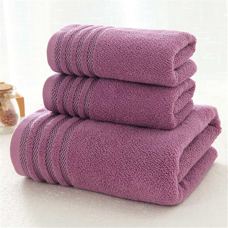 CSCDD Cotton Towel Bath Towel of Three Sets Solid Color Thicken Bathroom Towels Set Soft Comfortable(Medium Purple,1 Pcs 34x74)