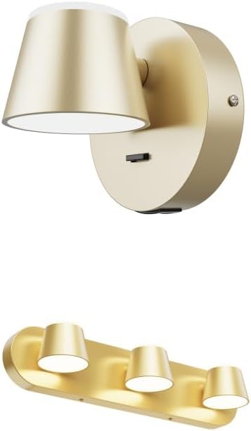 110 Volt Hardwired Wall Sconce with On/Off Switch USB Charging Port+3 Light LED Bathroom Vanity Light gold Dimmable