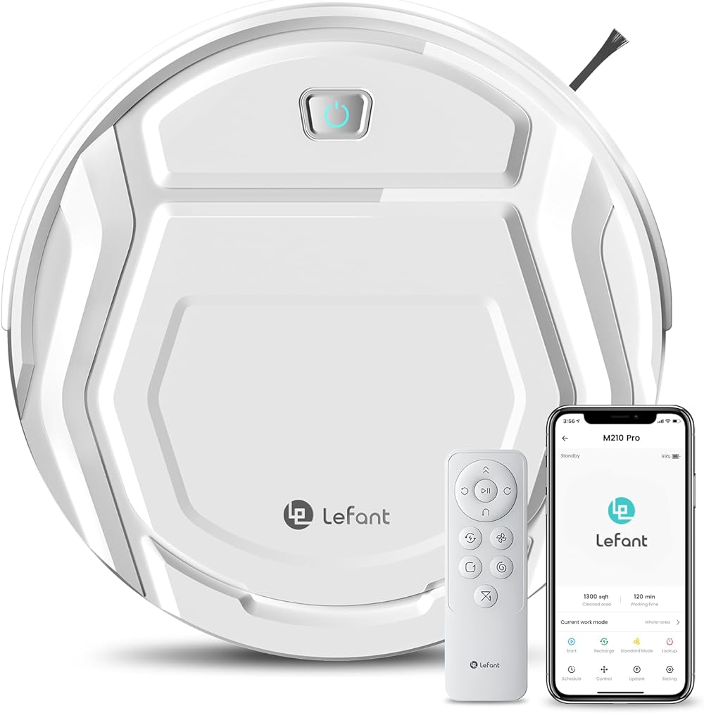Lefant M210 Pro Robot Vacuum, 2200Pa Strong Suction, 120 Mins Runtime, Automatic Self-Charging, Slim, Quiet, Wi-Fi/App/Alexa/Remote Control, Ideal for Pet Hair Hard Floor and Daily Cleaning