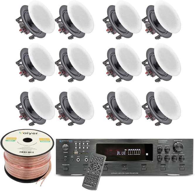 Vaiyer Home Audio System Kit, 6-Channel 6000 Watts Bluetooth Amplifier with 6.5