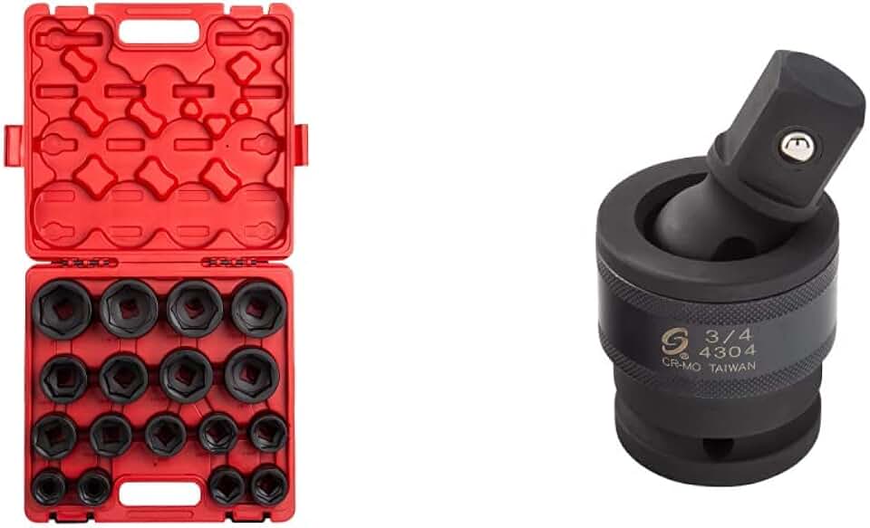 Sunex 4683, 3/4 Inch Drive Heavy Duty Impact Socket Set, 17-Piece, SAE, 1