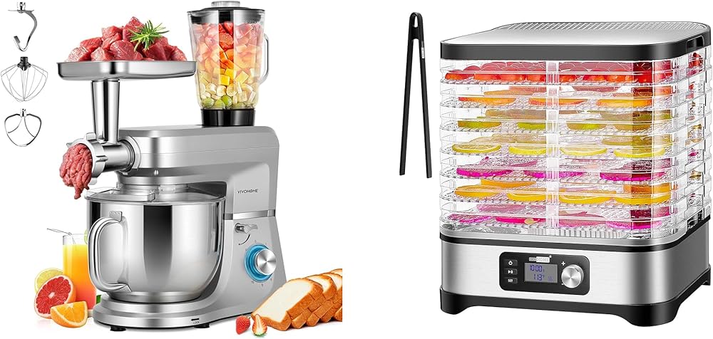 VIVOHOME 6 in 1 Multifunctional Stand Mixer with 8.5 Quart Stainless Steel Bowl with Electric 400W 8 Trays Food Dehydrator Machine
