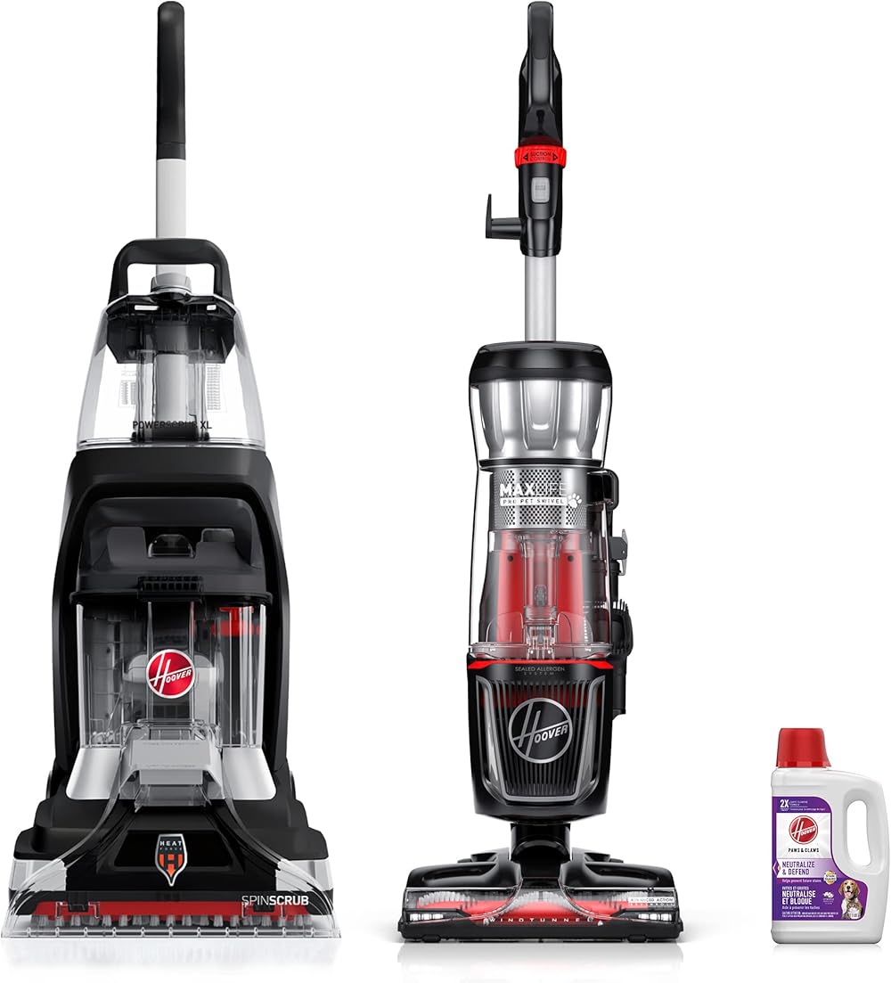 Hoover MAXLife Pro Pet Swivel Bagless Upright Vacuum Cleaner, UH74220PC, Power Scrub XL Pet Carpet Machine, FH68050, Paws & Claws Deep Cleaning Shampoo with Stain Guard, Concentrated Solution, AH30925