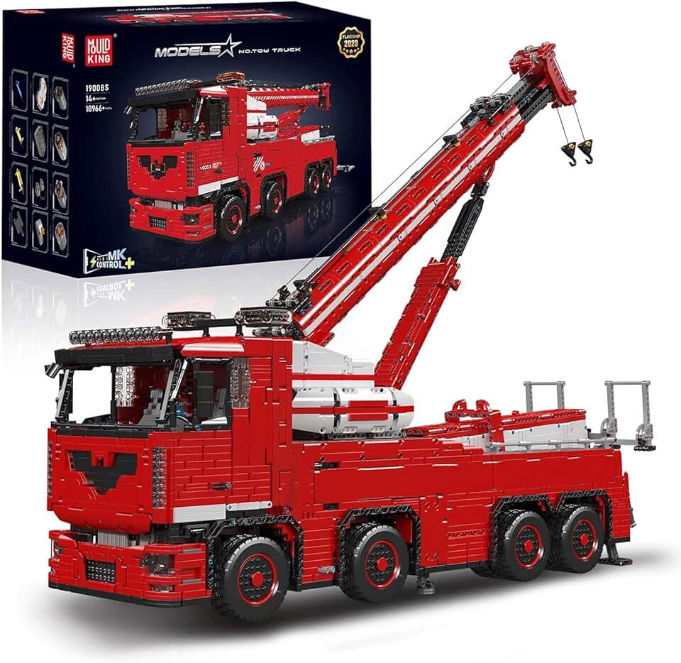 Mould King 19008 MOC Heavy Crane Truck Building Set, 10966 Pieces APP Remote Control Recovery Truck with 19 Engines, Large Wrecker Crane Truck Set for Kid/Adult