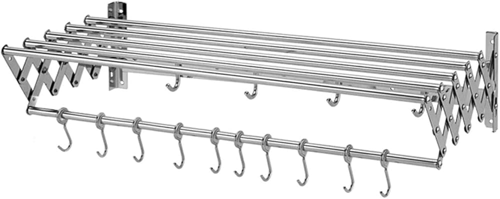 50-80cm Laundry Drying Rack Airer -Wall Mounted - Retractable - Clothes Dryer Collapsible Folding Towel Shelf with Hooks Washing Line Easy Storage (Color : 10 Hook, Size : 50cm)